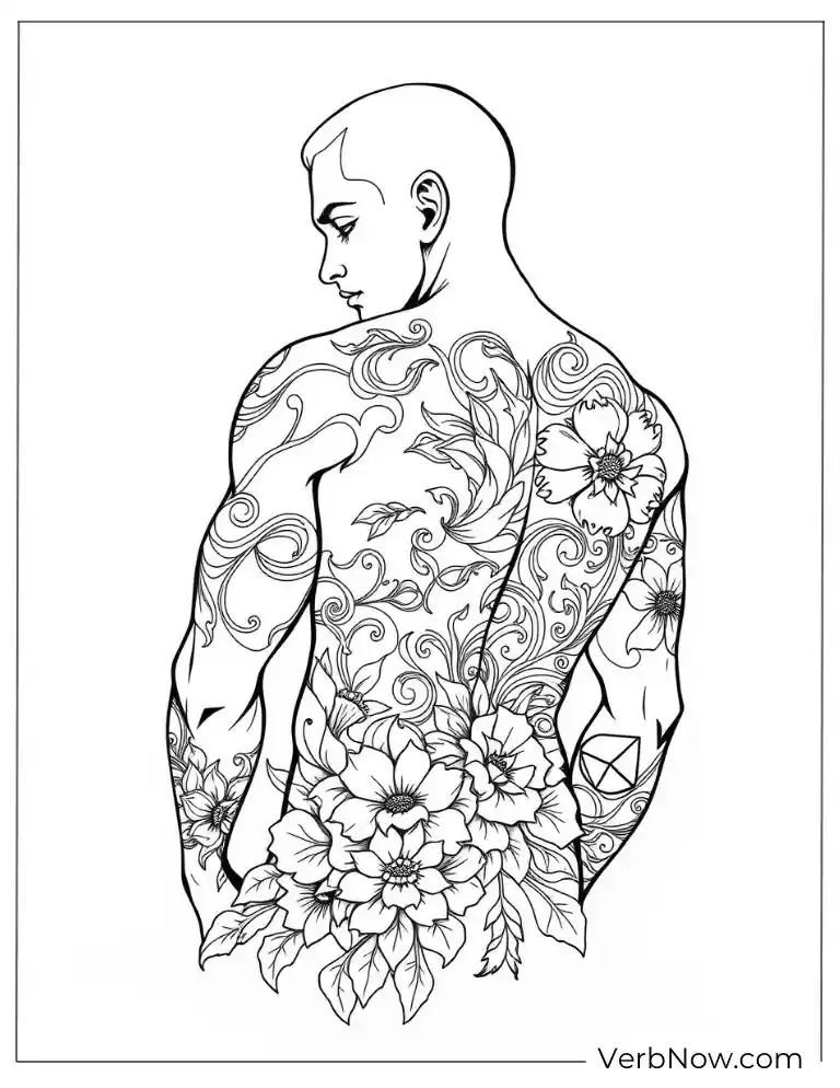 Man’s back covered in floral tattoo patterns