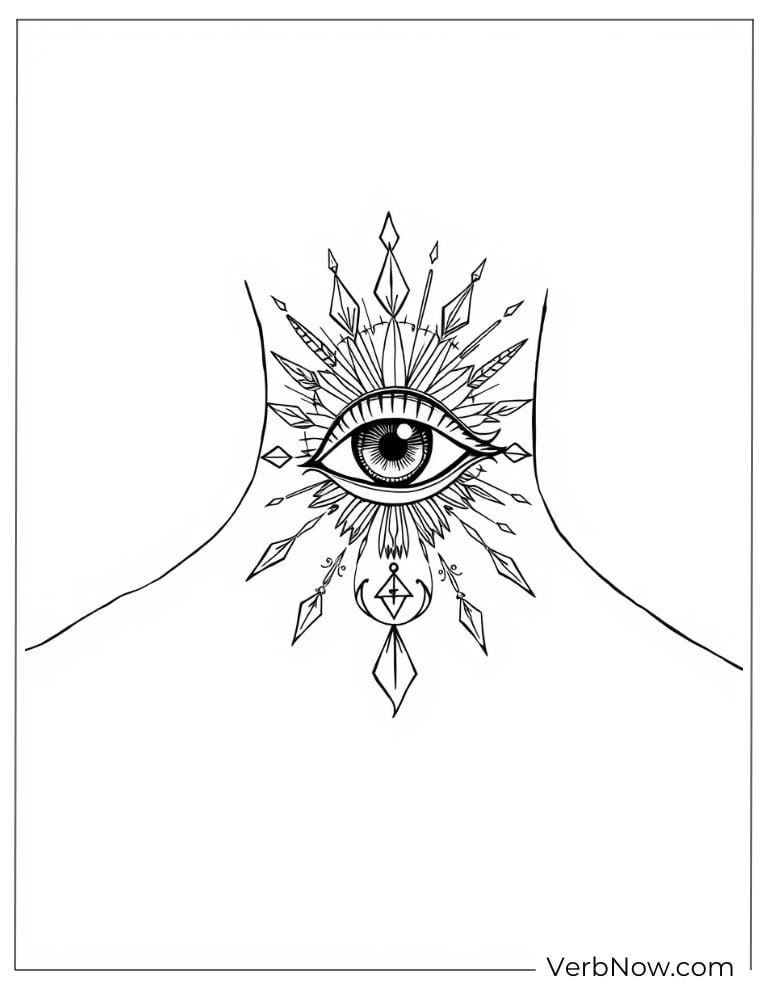 Neck tattoo design with an all-seeing eye and radiant details