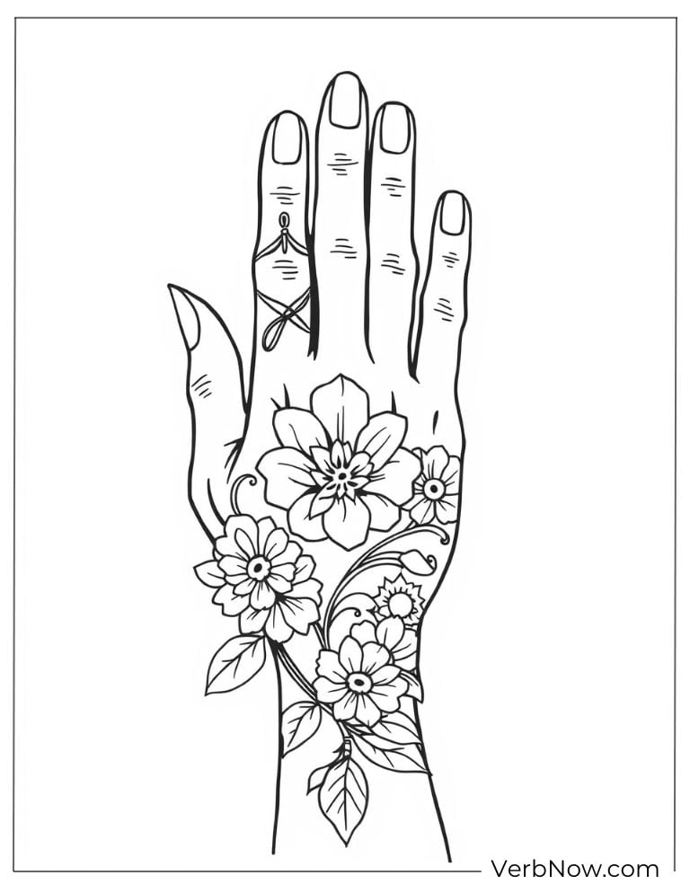 Hand tattoo decorated with blooming flowers