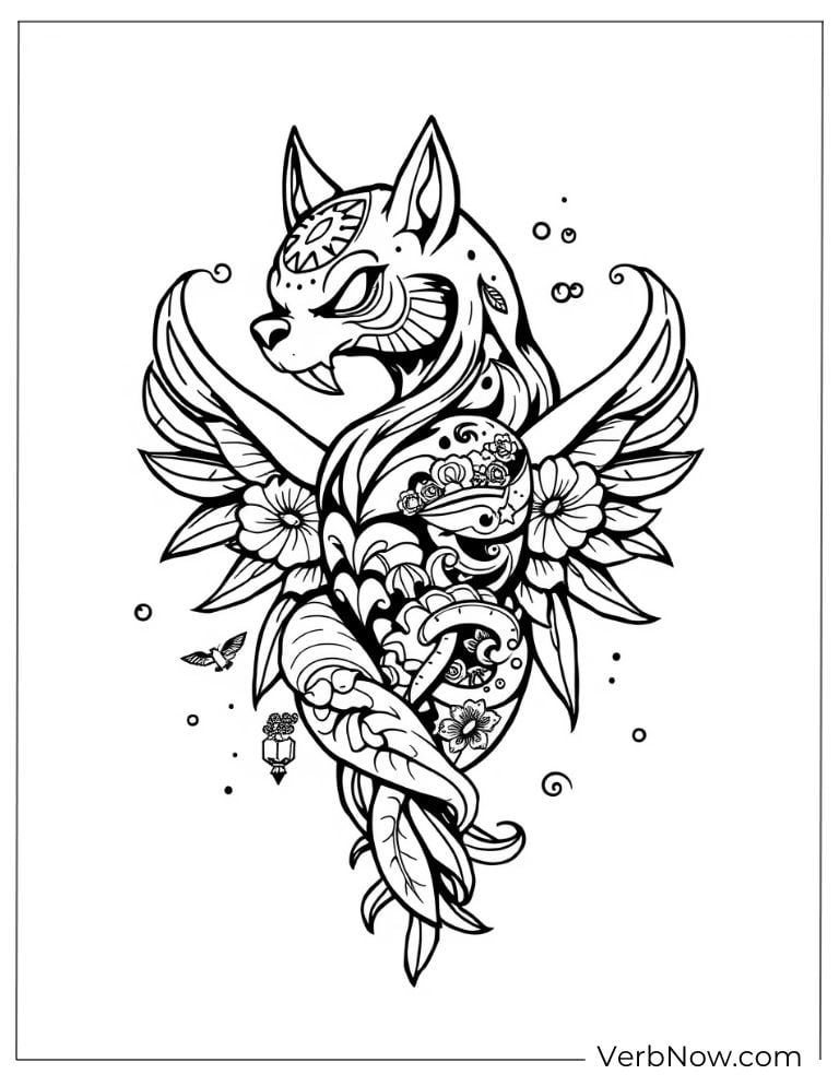 Fox tattoo design filled with floral details