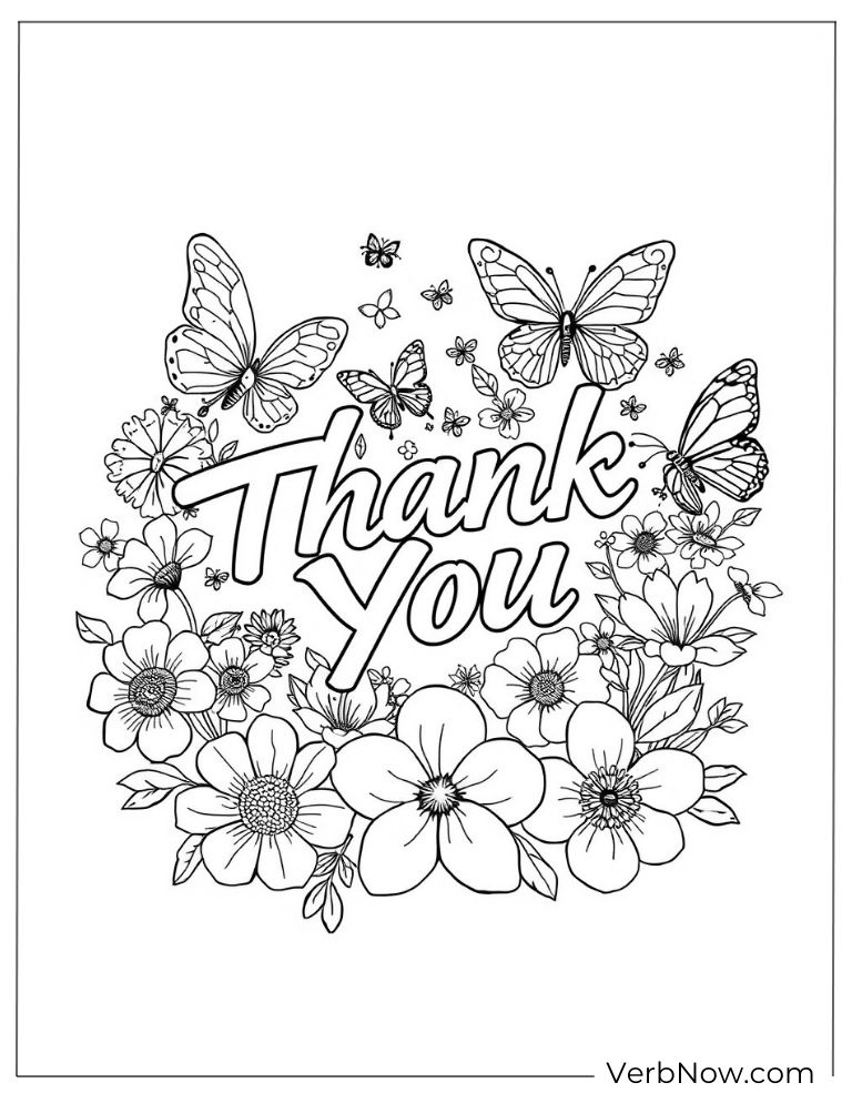 “Thank You” decorated with flowers and butterflies