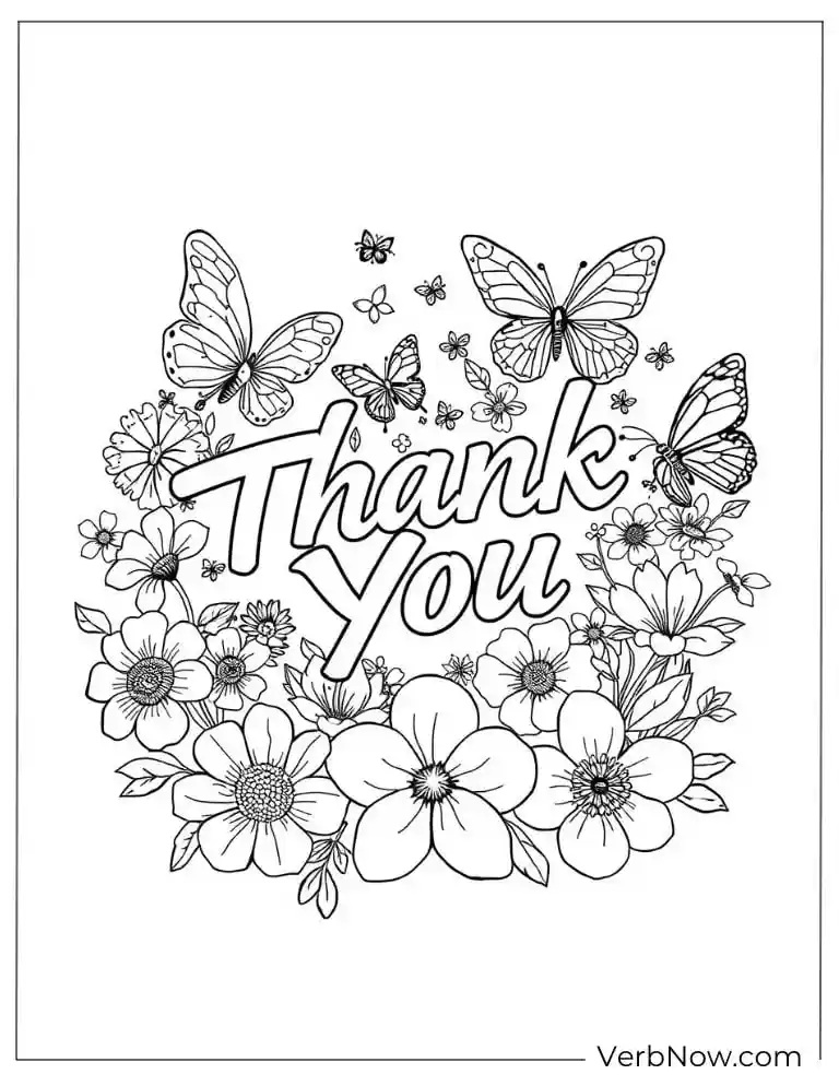 “Thank You” decorated with flowers and butterflies