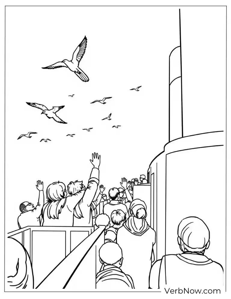 Passengers waving goodbye as the Titanic departs