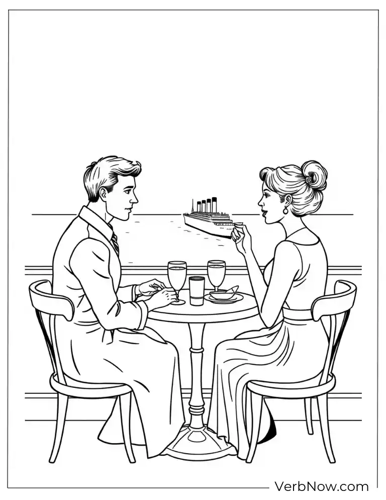 A couple dining with the Titanic in the distance