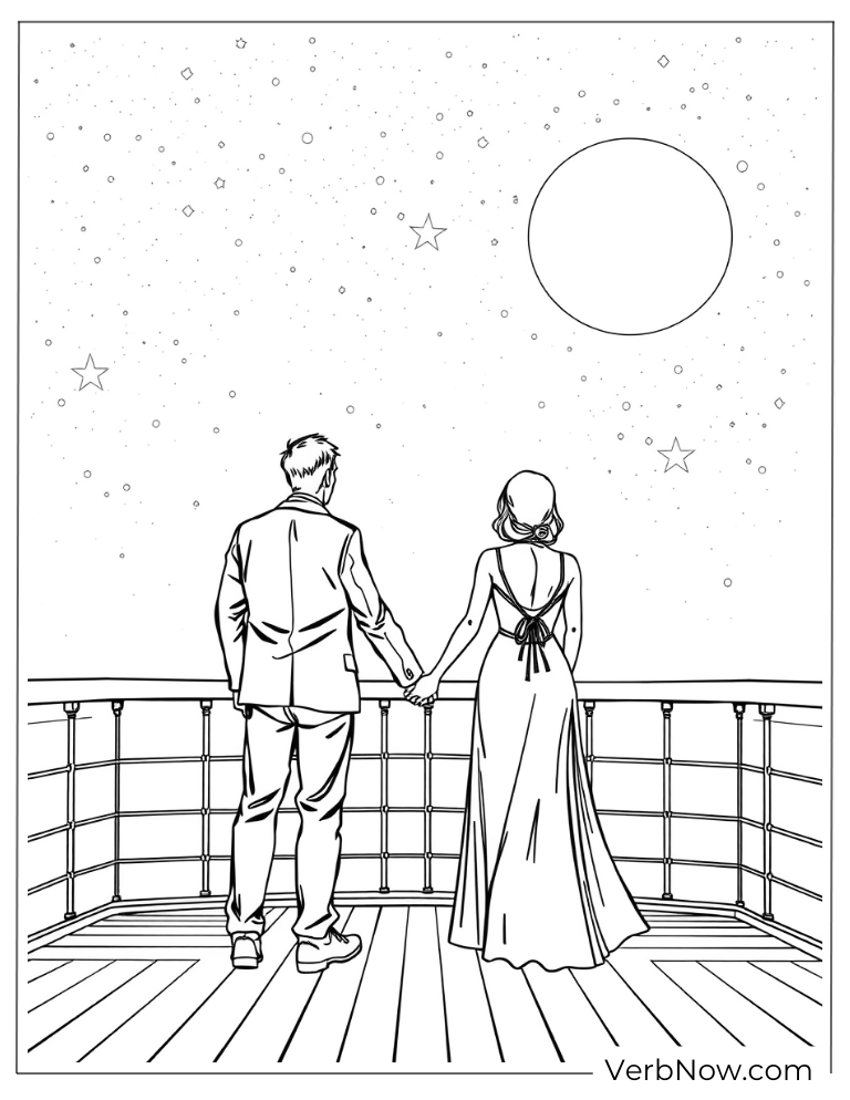 A couple gazing at the stars from the ship's deck
