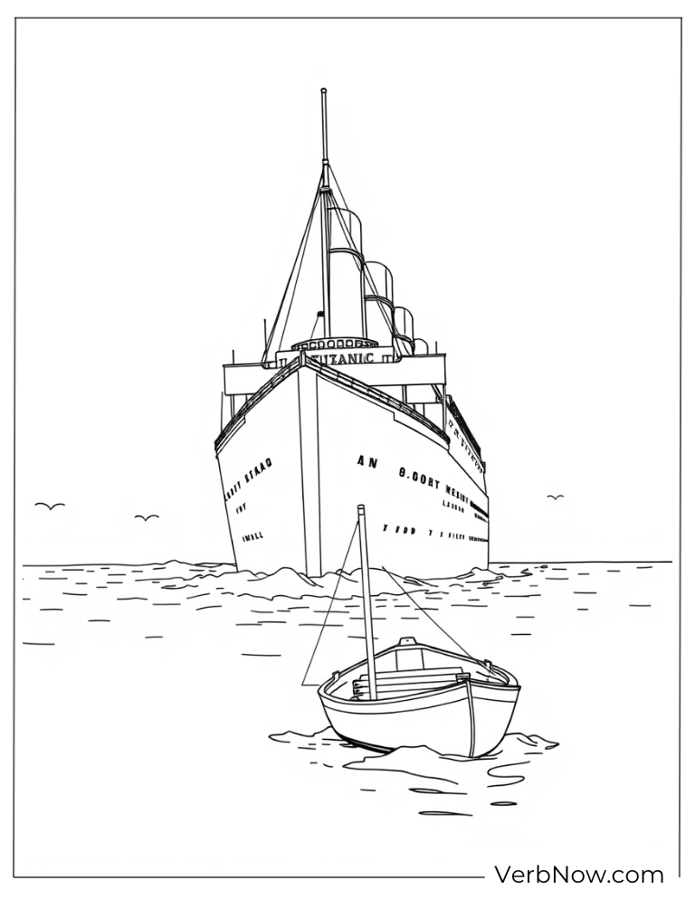 The Titanic at sea with a small boat in front
