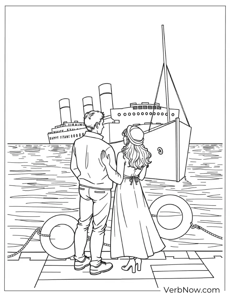 A couple standing on the dock looking at the ship