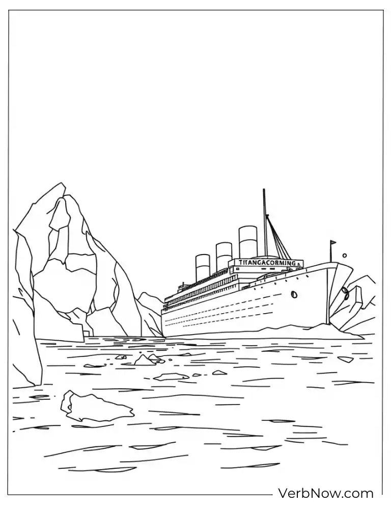 The Titanic sailing dangerously close to icebergs
