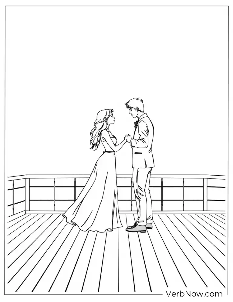 22 Amazing Titanic Coloring Pages (100% Printable PDF) A couple holding hands on the deck