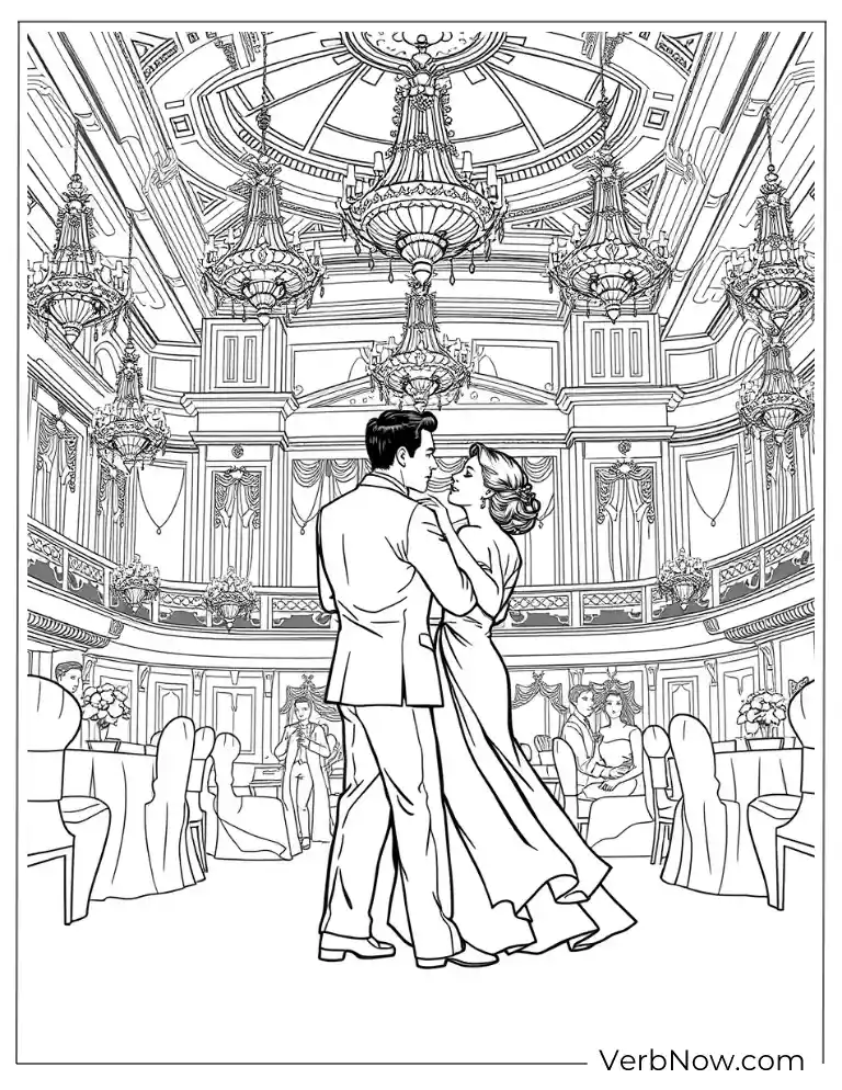22 Amazing Titanic Coloring Pages (100% Printable PDF) A couple dancing in the elegant ballroom
