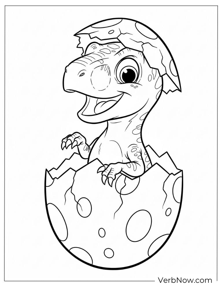 Baby velociraptor hatching from an egg