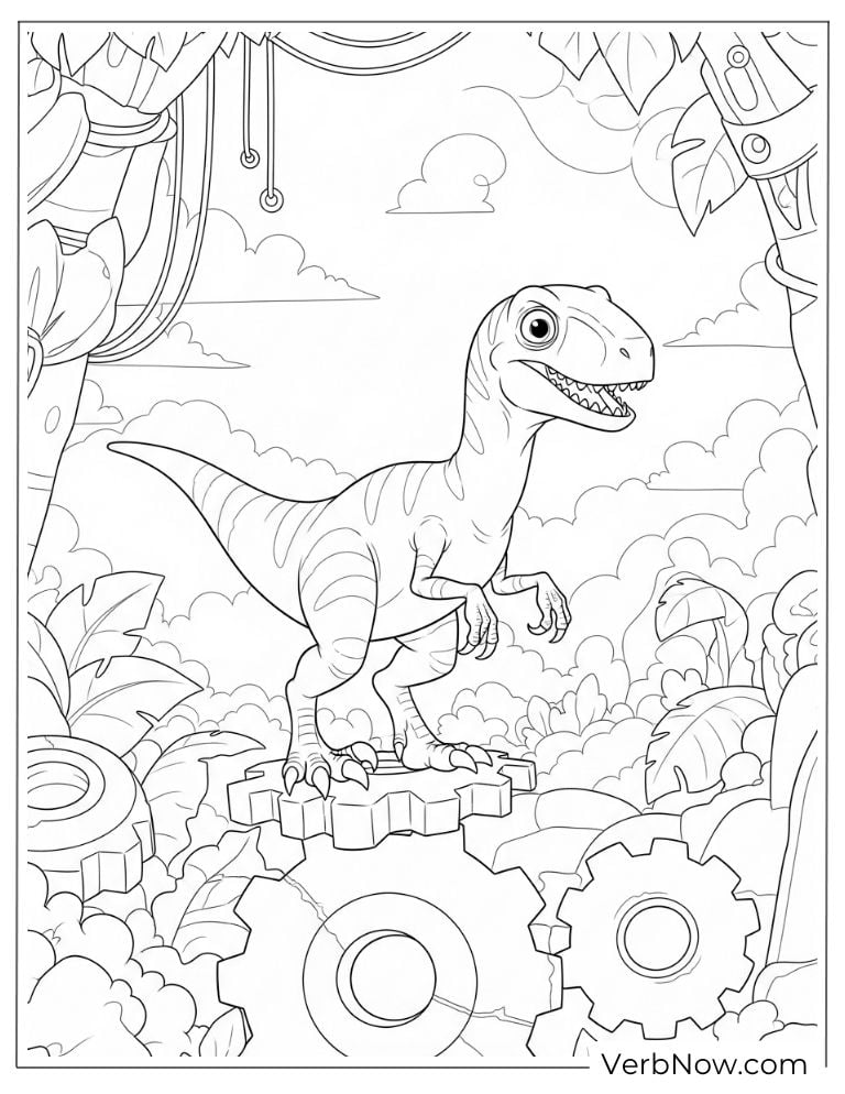 Velociraptor in a steampunk world with gears and pipes