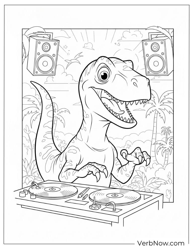 Velociraptor DJ mixing music at a party