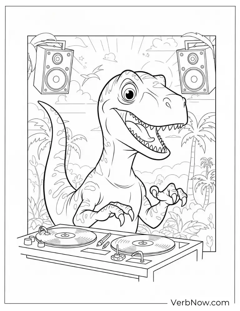 Velociraptor DJ mixing music at a party