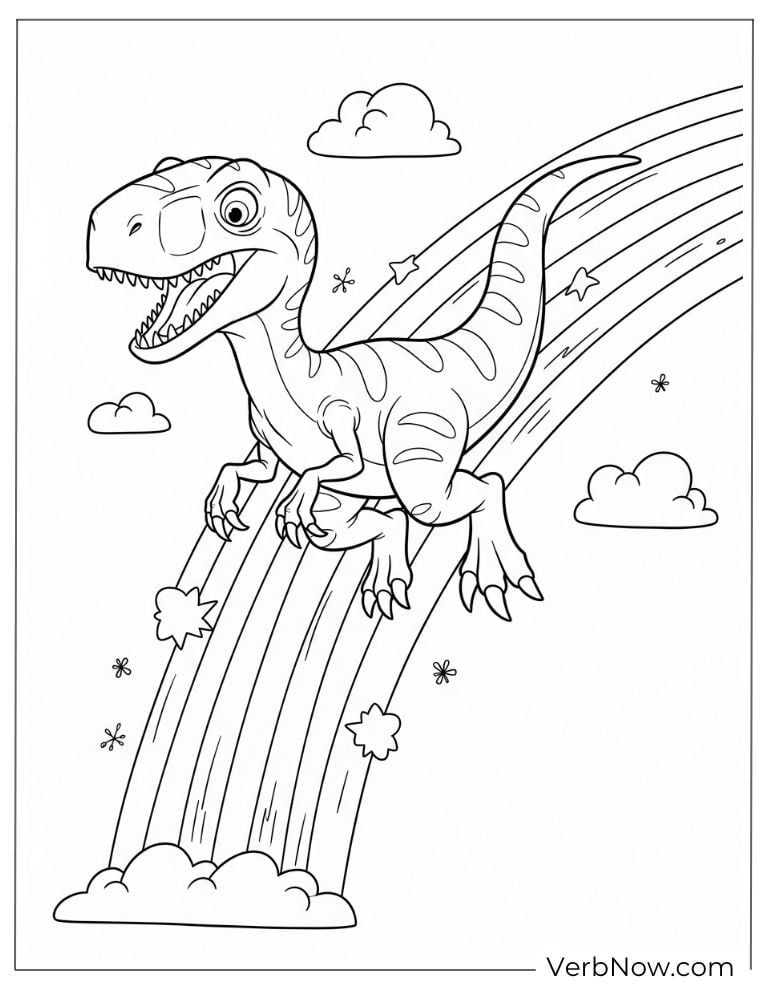 Velociraptor sliding down a rainbow