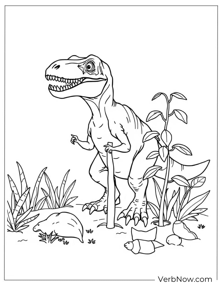 Velociraptor hiding behind jungle plants