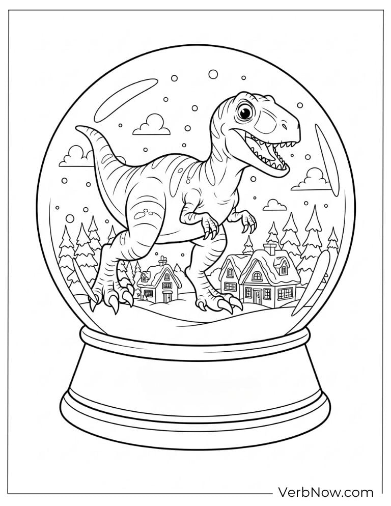 Velociraptor inside a magical snow globe