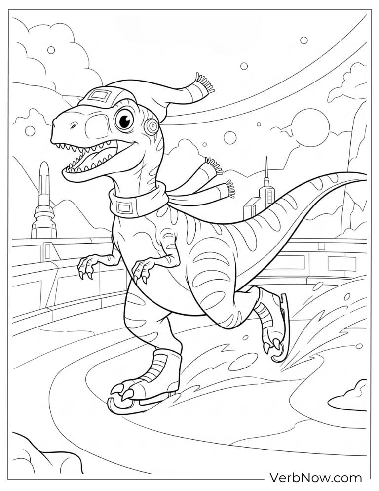 Velociraptor wearing a space helmet
