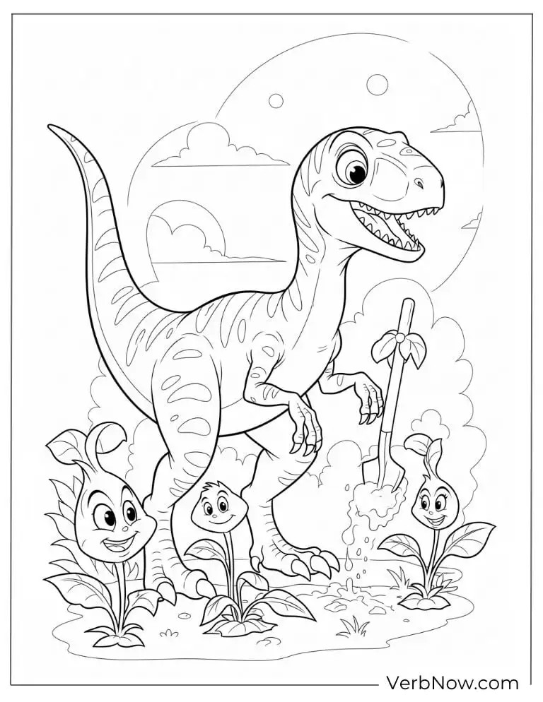 Velociraptor with baby dinosaurs near a rocket