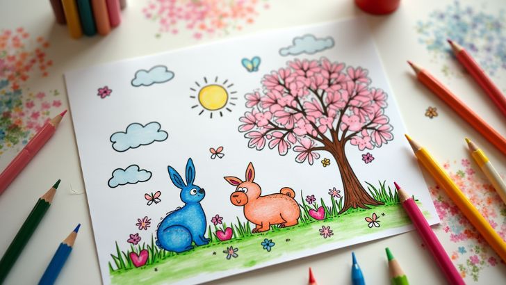 spring bunny coloring flowers