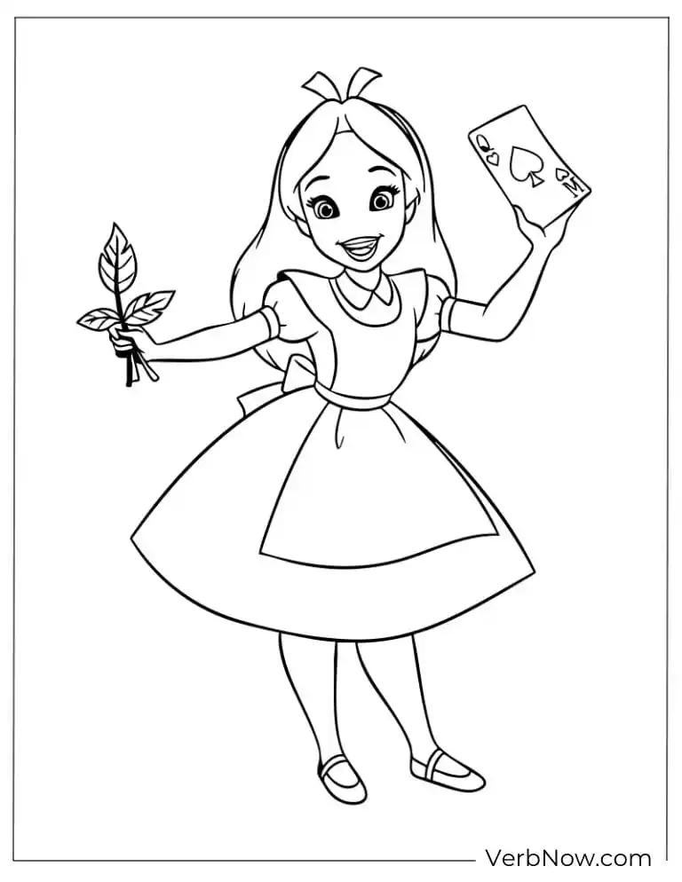 22 Free Alice in Wonderland Coloring Pages (Printable PDF) Alice holding flowers and a card