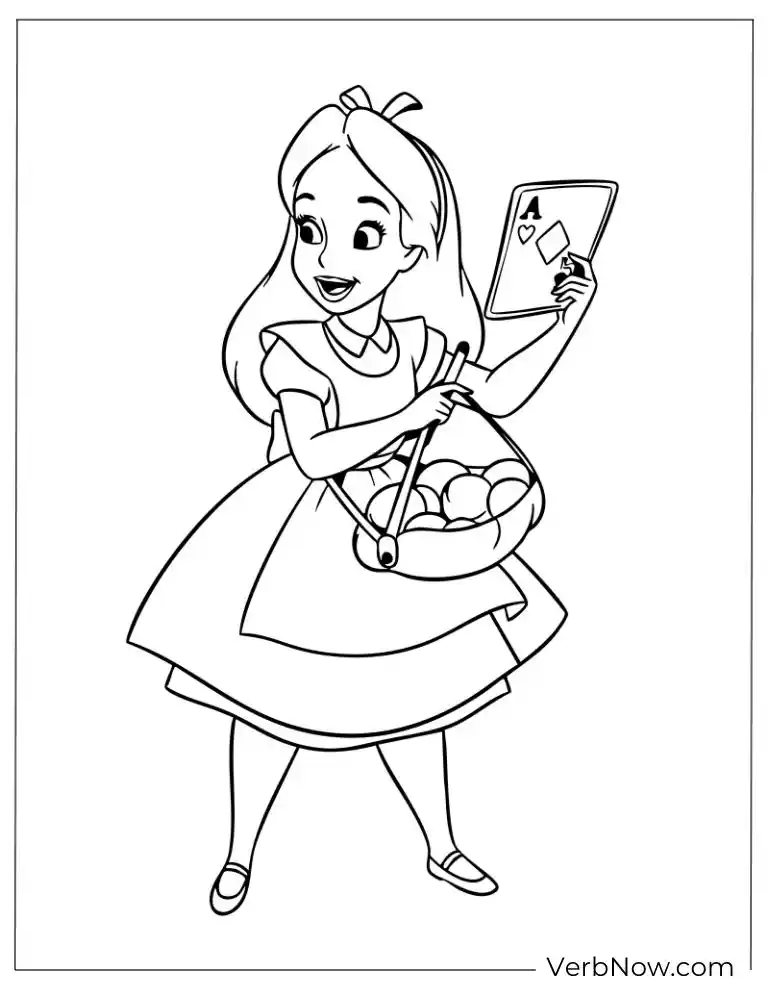 Alice smiling while holding a card and basket