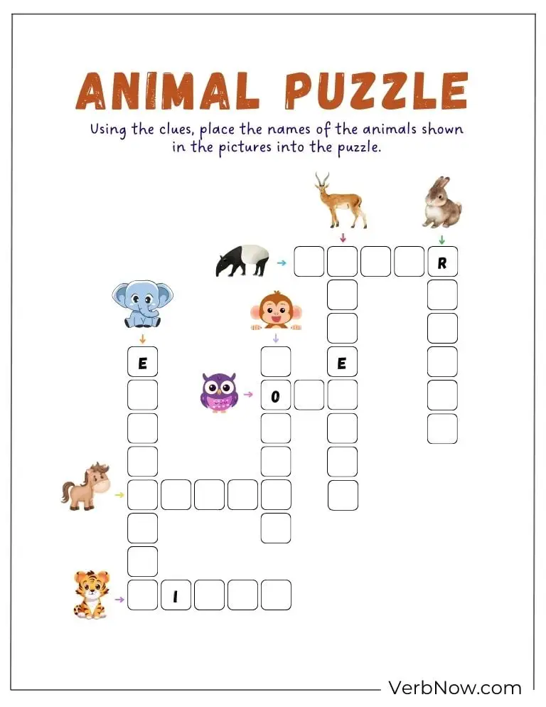 10+ Free Animal Puzzles for a Fun Learning (Printable PDF) Animal crossword puzzle for kids