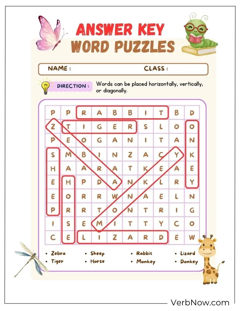 10+ Free Animal Puzzles for a Fun Learning (Printable PDF) Answer key for an animal word search puzzle