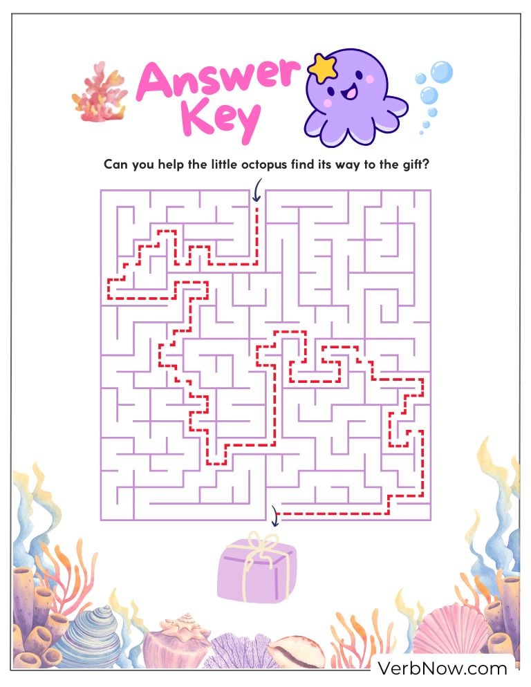 Answer key for an octopus-themed maze puzzle