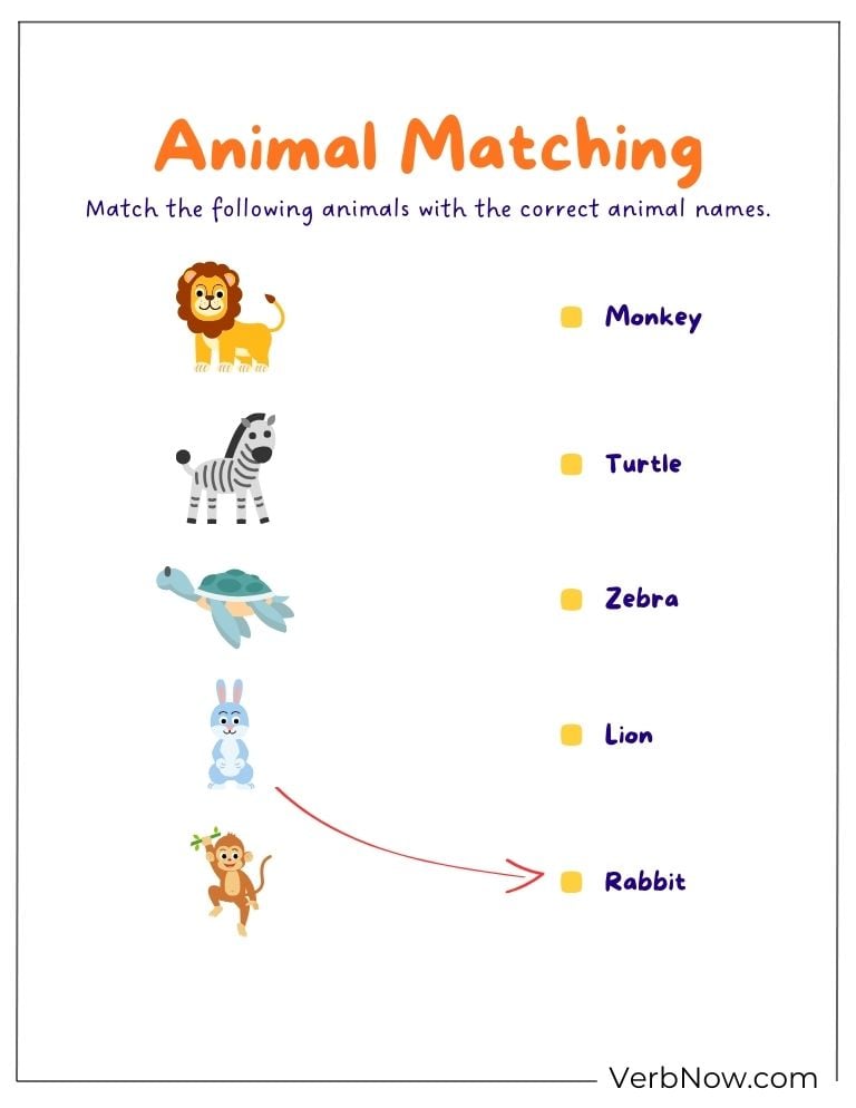 Animal matching worksheet names to animal images