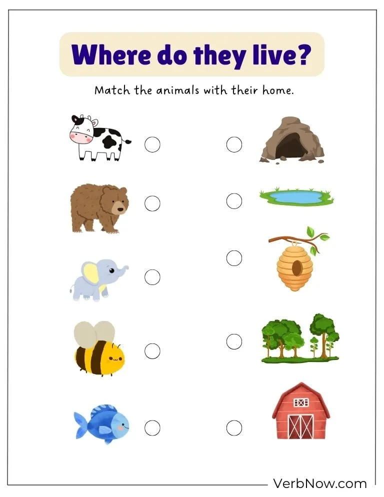 10+ Free Animal Puzzles for a Fun Learning (Printable PDF) Worksheet to match animals with their correct homes