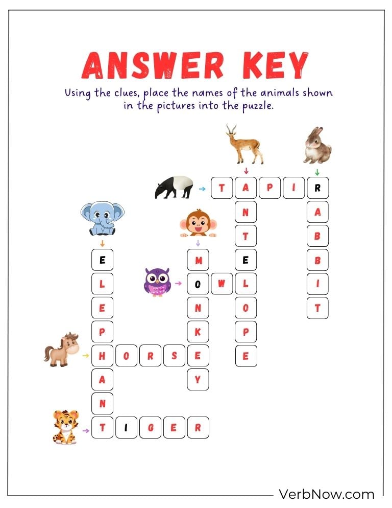Answer key for an animal crossword puzzle