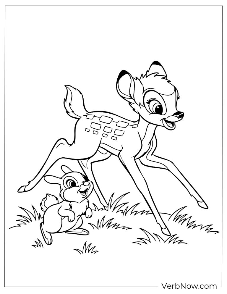 Bambi playing happily with a rabbit friend.