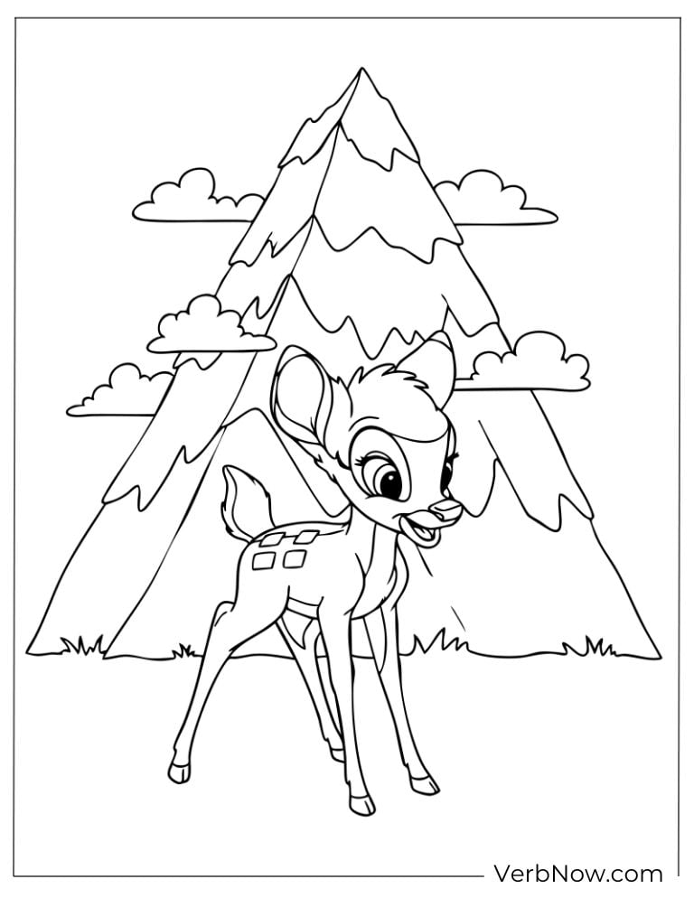 Bambi with a large mountain in the background.