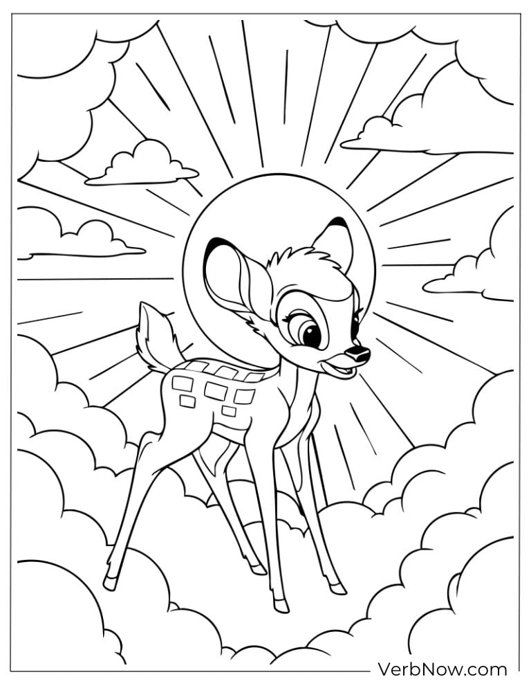 Bambi under the shining sun and clouds.