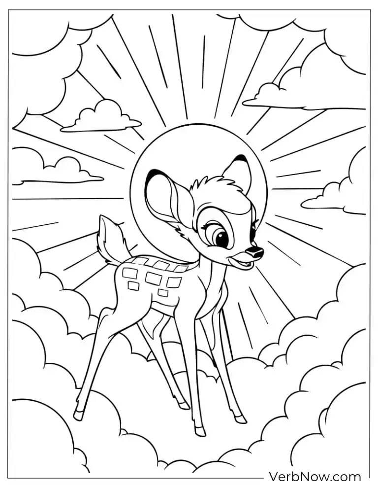 Bambi under the shining sun and clouds.