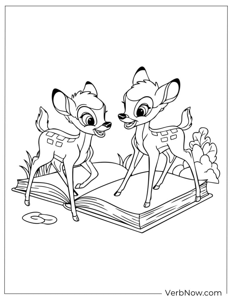 Two young deer reading from a big book.