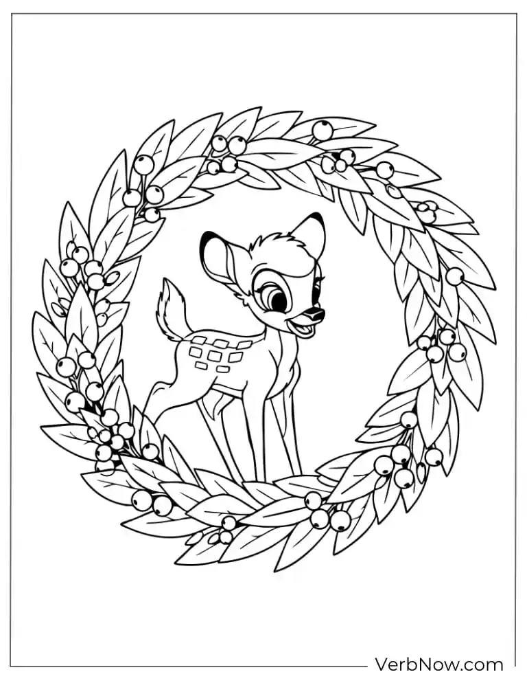 22 Free Bambi Coloring Pages for Kids (Printable PDF) Bambi inside a round floral wreath.