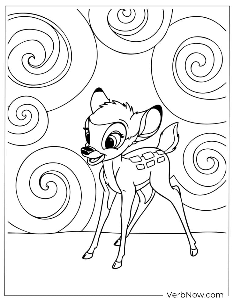 Bambi with a background of swirling patterns.