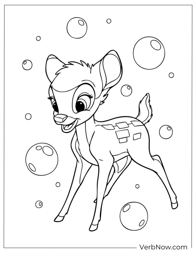 Bambi playing with floating bubbles.
