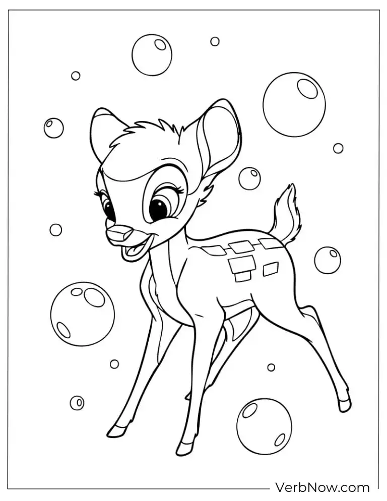 22 Free Bambi Coloring Pages for Kids (Printable PDF) Bambi playing with floating bubbles.