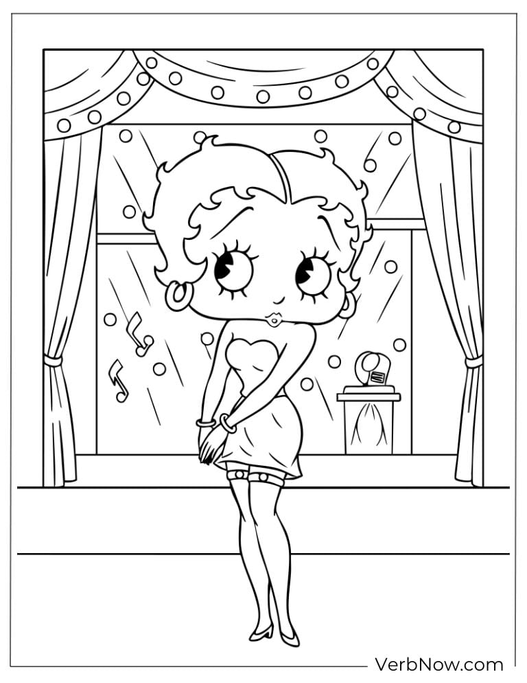Betty singing on stage with music notes