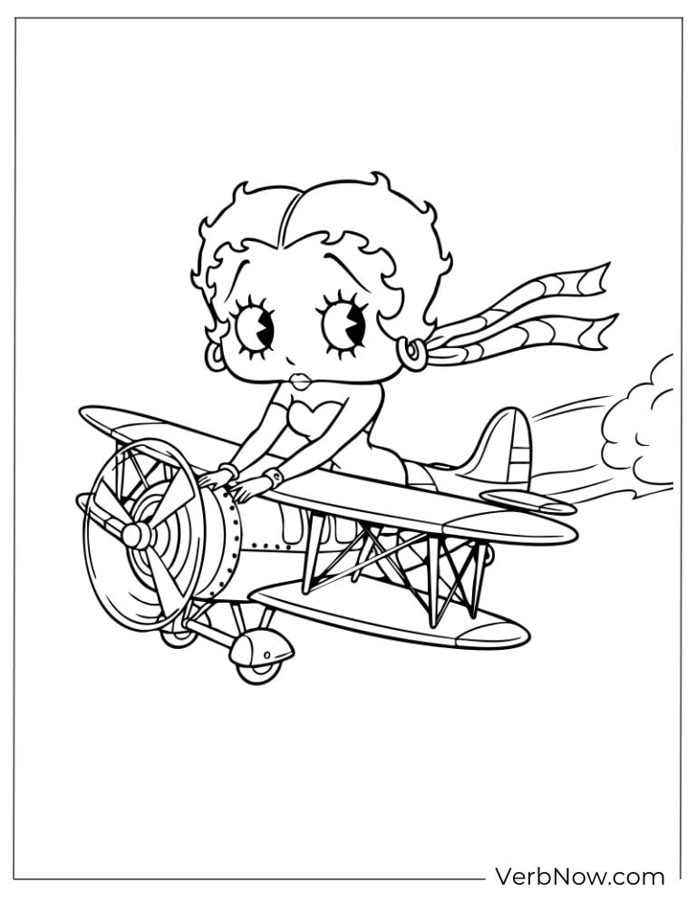 Betty piloting an old-fashioned airplane