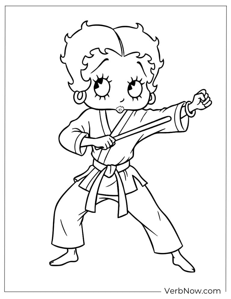 Betty practicing karate in a martial arts outfit