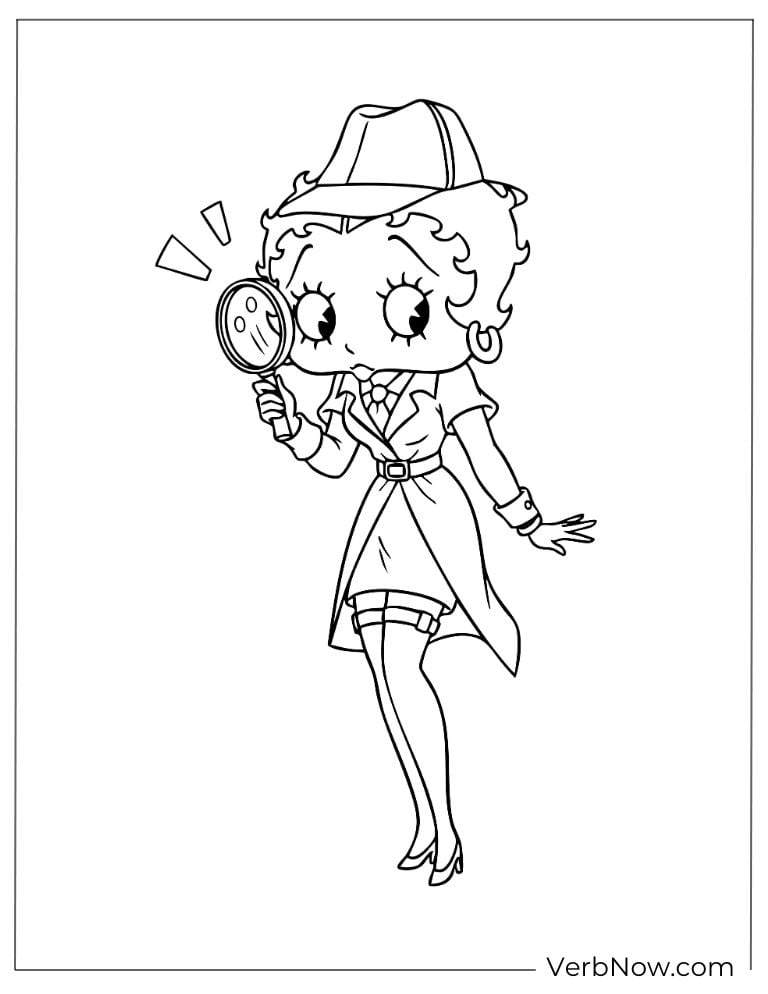 Betty dressed as a detective with a magnifying glass