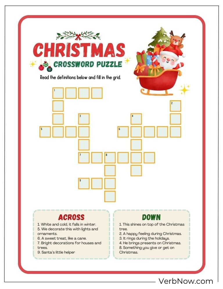 A Christmas crossword puzzle with festive clues
