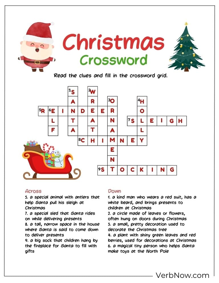 Completed Christmas crossword puzzle