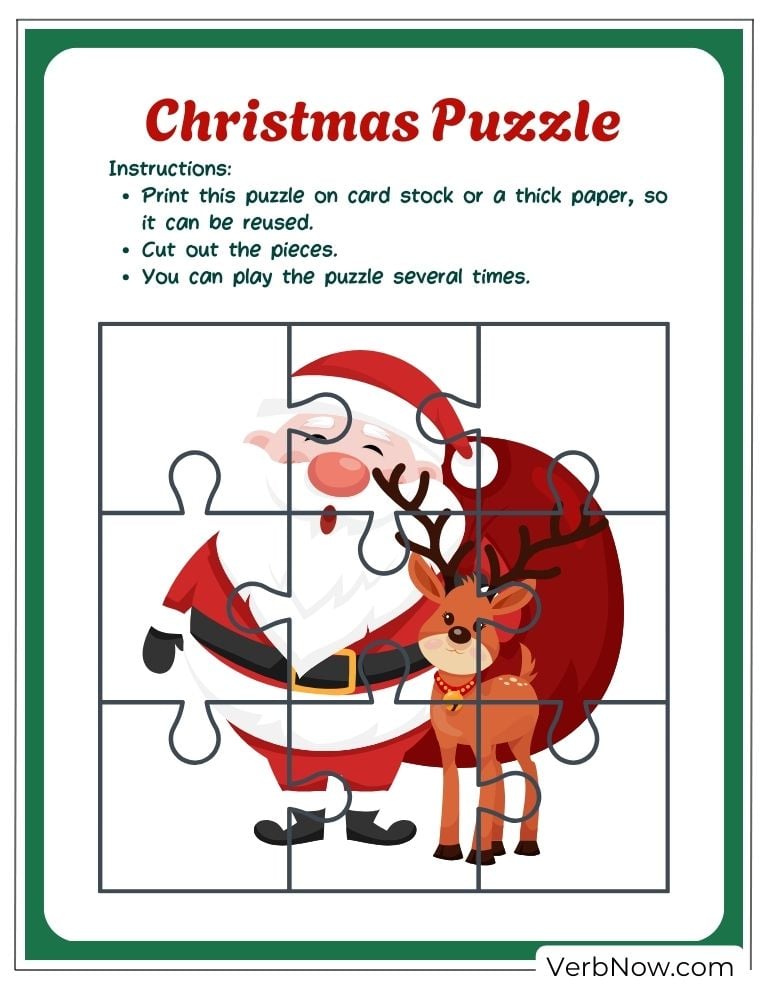 A Christmas jigsaw puzzle featuring Santa and his reindeer