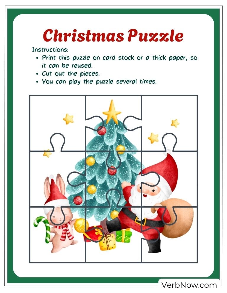 A Christmas jigsaw puzzle with Santa and a decorated tree