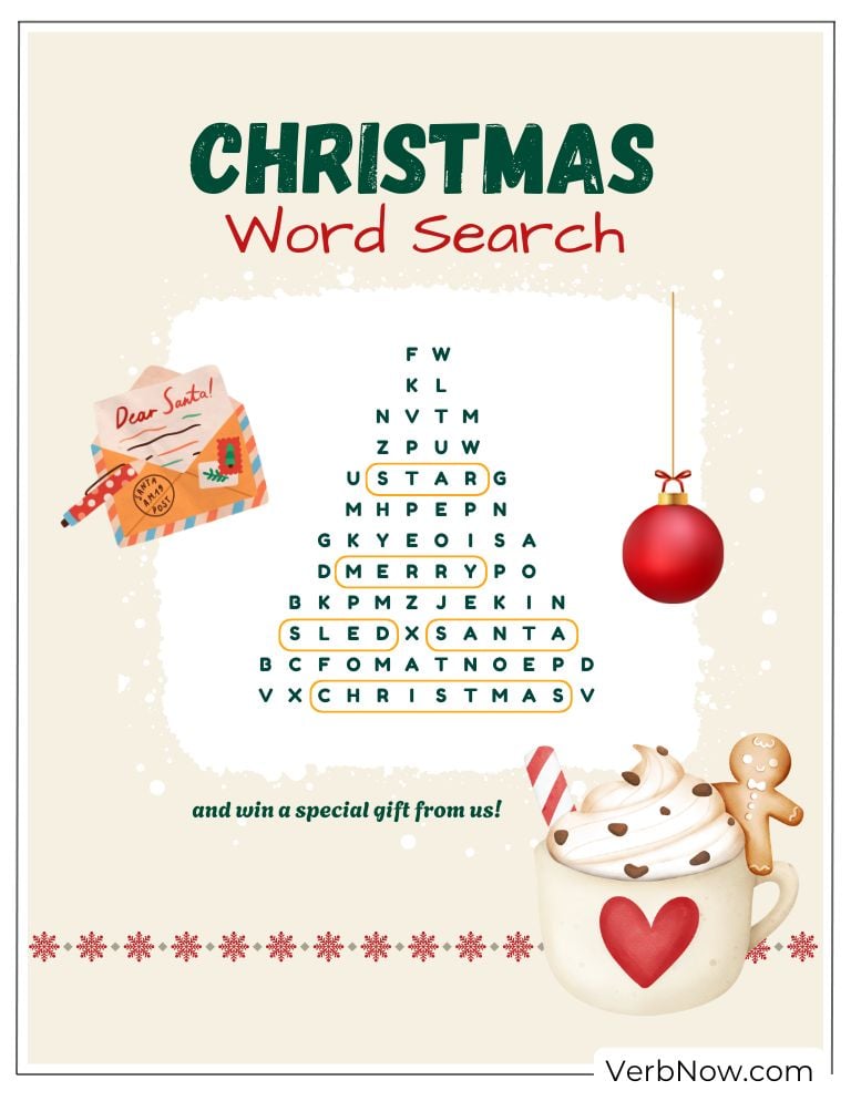 The solved version of the Christmas word search
